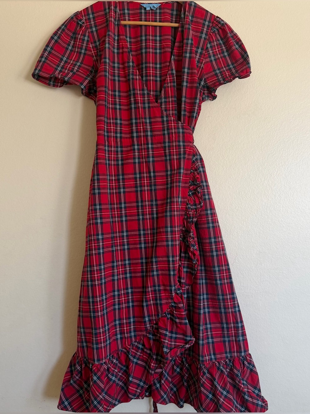 Draper James Red Plaid Wrap Midi Dress Fall Holiday